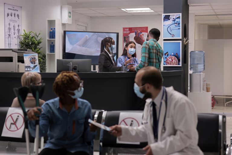 Medical clinic lobby during covid pandemic