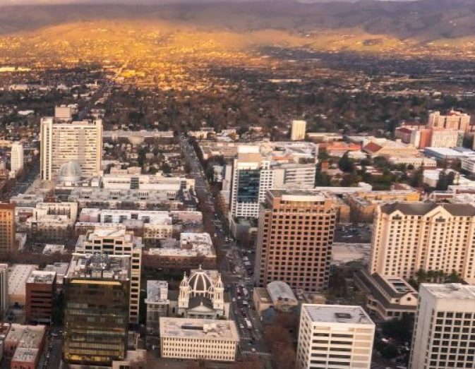 Airplane view of downtown San Jose