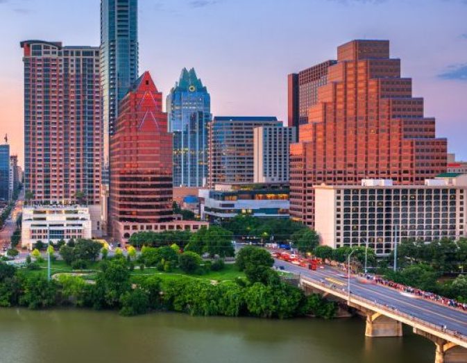 Austin, Texas, USA downtown city skyline on the Colorado River
