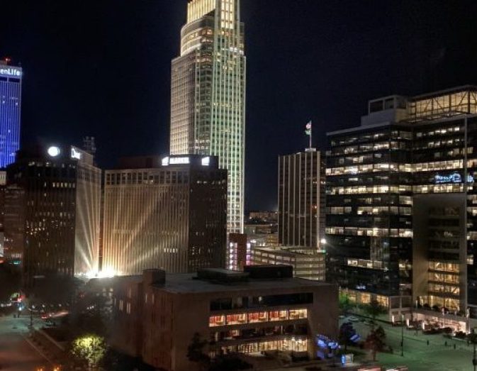 City lights in downtown Omaha