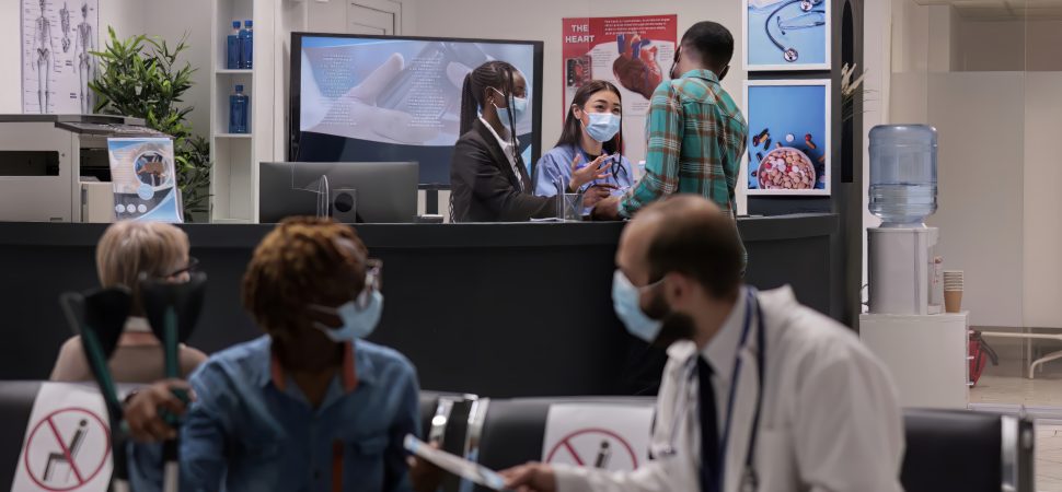 Medical clinic lobby during covid pandemic