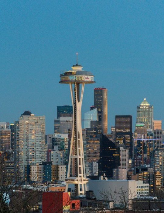 Seattle skyline dusk blue hour