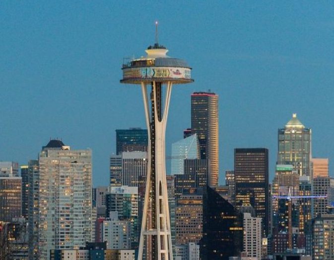 Seattle skyline dusk blue hour